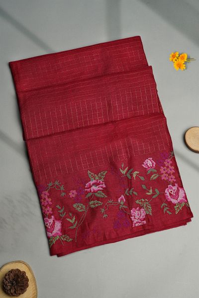 Designer Tussar Maroon Saree