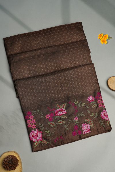 Designer Tussar Brown Saree