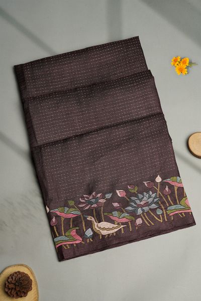 Designer Tussar Brown Saree