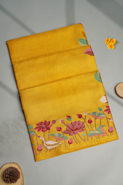Designer Tussar Yellow Saree