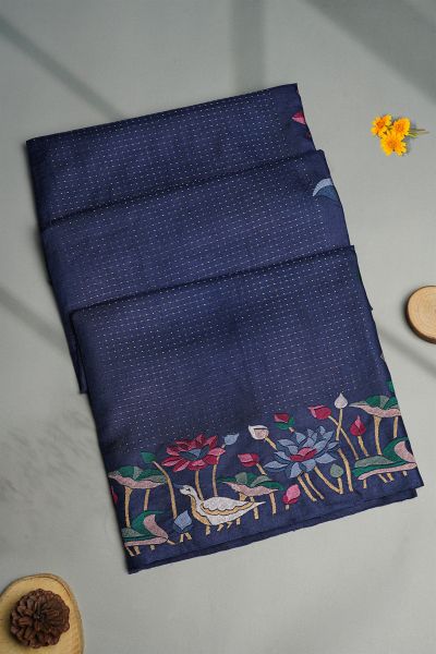 Designer Tussar Navy Blue Saree