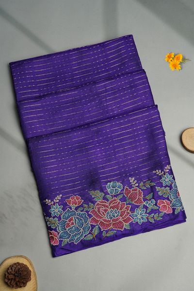 Designer Tussar Royal Blue Saree