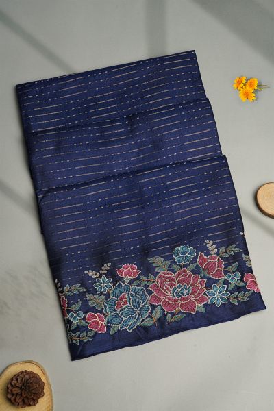 Designer Tussar Navy Blue Saree