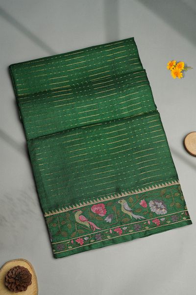 Designer Tussar Bottle Green Saree