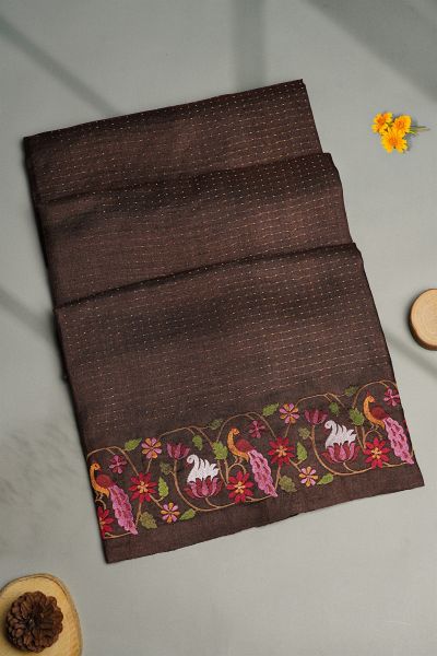 Designer Tussar Brown Saree