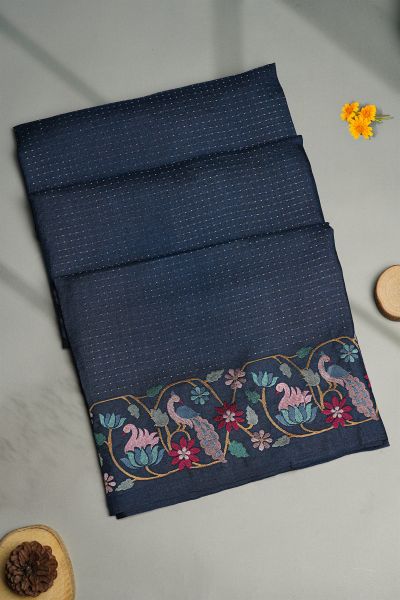 Designer Tussar Navy Blue Saree