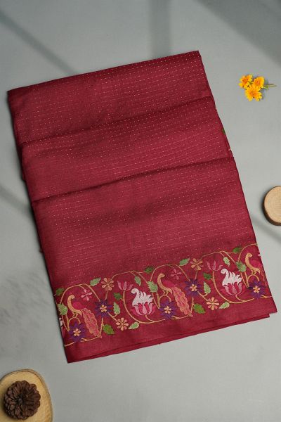 Designer Tussar Maroon Saree