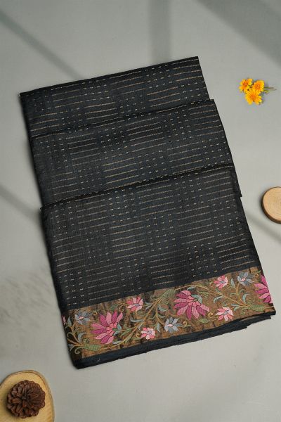 Designer Tussar Black Saree