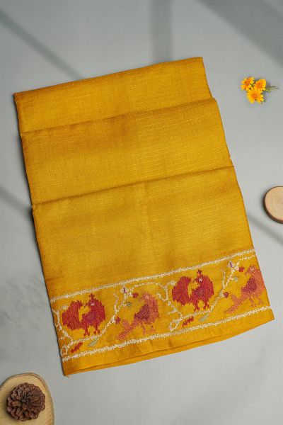 Designer Tussar Mustard Saree