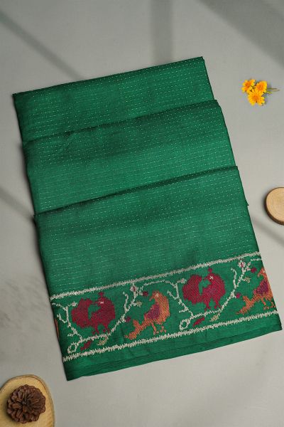 Designer Tussar Bottle Green Saree