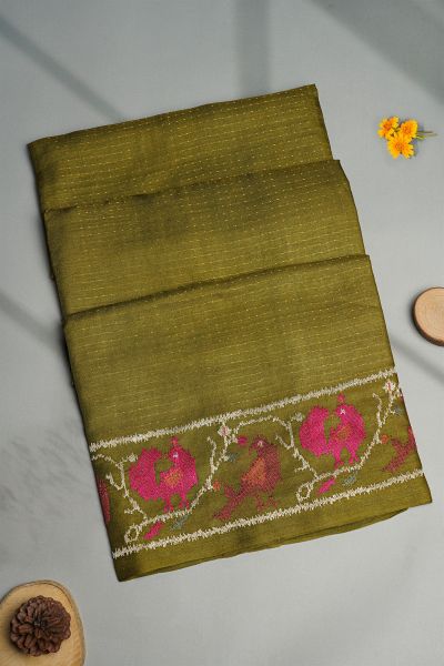 Designer Tussar Mehendi Green Saree
