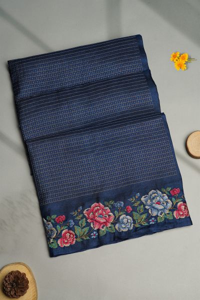 Designer Tussar Navy Blue Saree