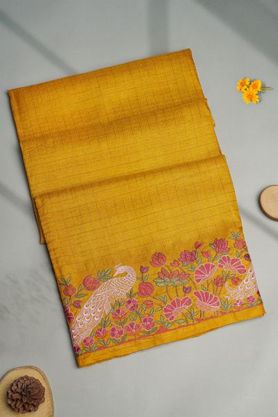 Designer Tussar Mustard Saree