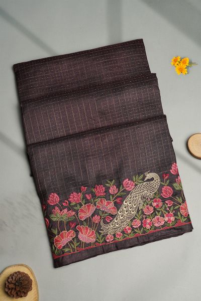 Designer Tussar Brown Saree