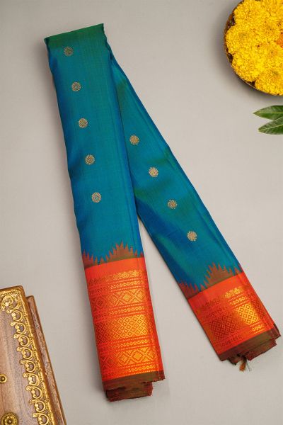 Gadwal Silk Teal Blue Saree