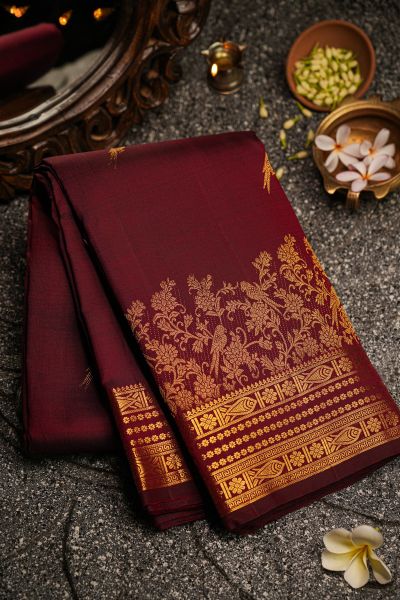 Kancheepuram Silk Dark Maroon Saree