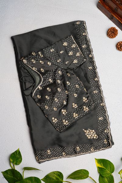 Designer Crepe Black Saree