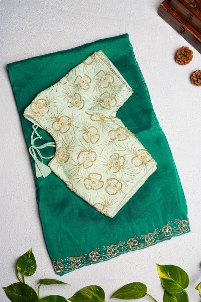 Designer Kora Sea Green Saree