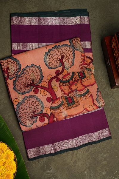 Kalamkari Silk Peach Saree