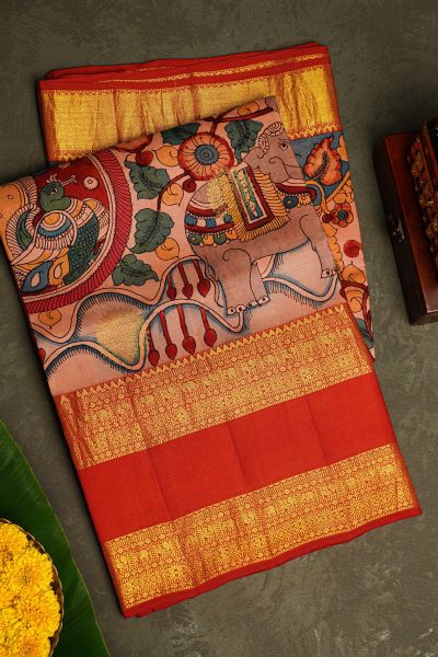 Kalamkari Silk Light Pink Saree