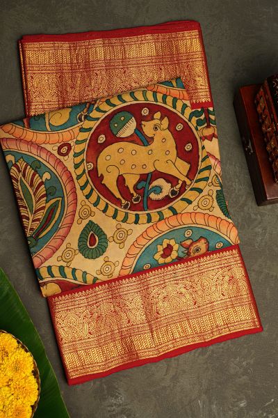 Kalamkari Silk Cream Saree