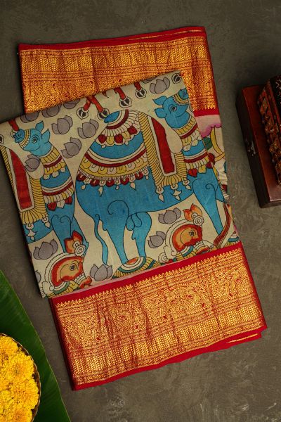 Kalamkari Silk Grey Saree