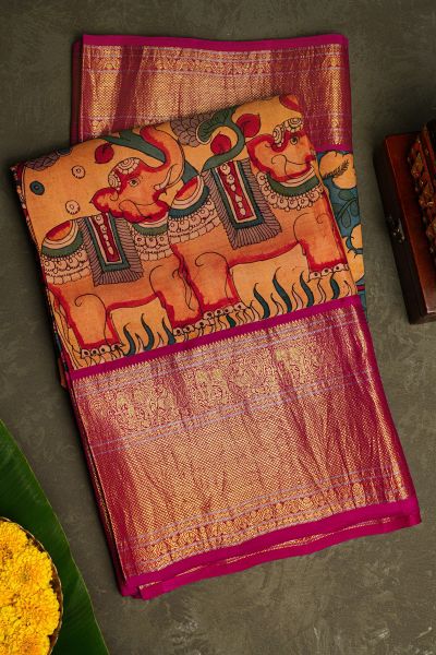 Kalamkari Silk Blue Saree