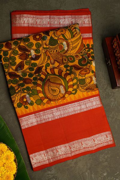 Kalamkari Silk Yellow Saree