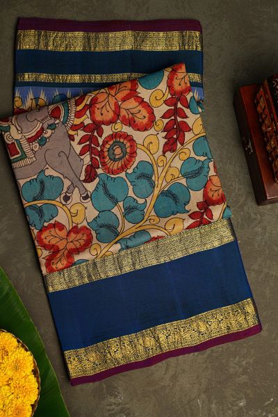 Kalamkari Silk Beige Saree