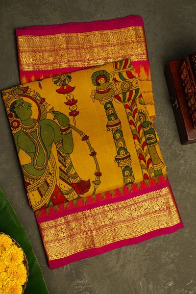 Kalamkari Silk Light Green Saree