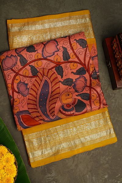 Kalamkari Silk Pink Saree