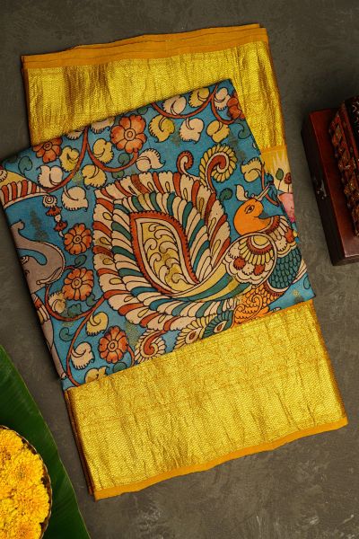 Kalamkari Silk Blue Saree