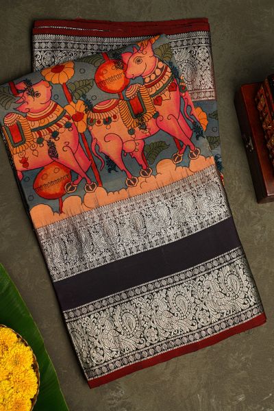 Kalamkari Silk Blue Saree