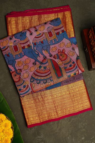 Kalamkari Silk Light Pink Saree