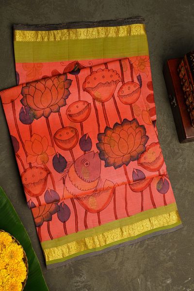 Kalamkari Silk Pink Saree