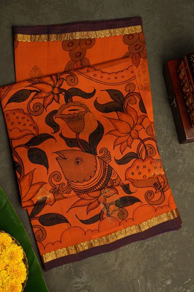 Kalamkari Silk Orange Saree