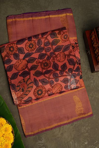 Kalamkari Silk Pink Saree