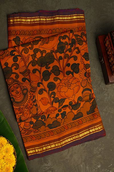Kalamkari Silk Mustard Saree
