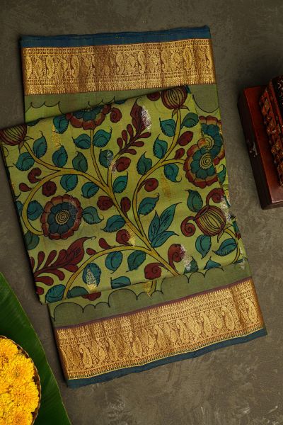 Kalamkari Silk Green Saree