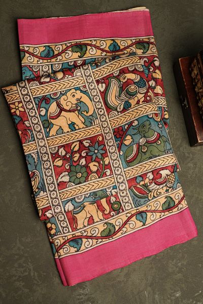 Kalamkari Silk Beige Saree