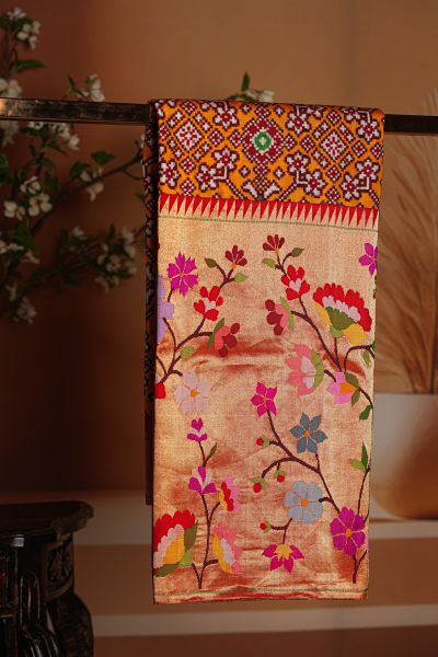Fusion Silk Orange Saree