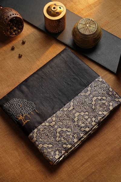 Fusion Tussar Black Saree