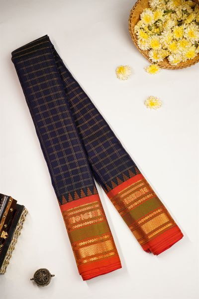 Gadwal Silk Navy Blue Saree