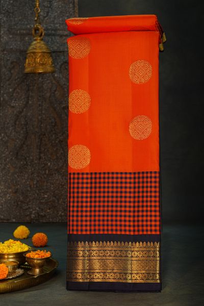 Kancheepuram Silk Orange Saree