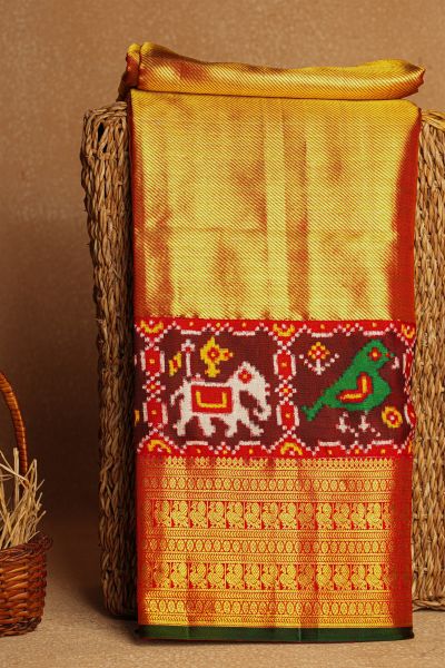 Fusion Silk Gold Ikat Patola Zari Border Saree