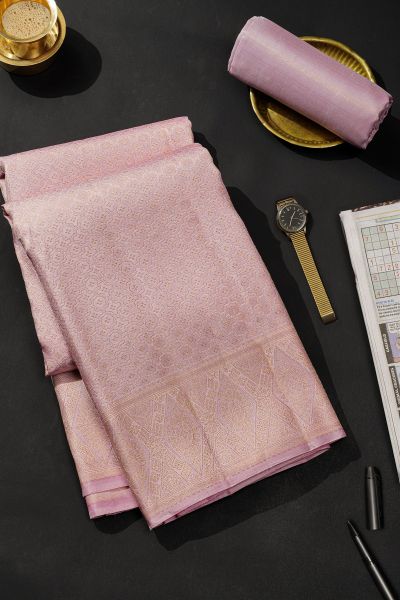 Kancheepuram Silk Lavender Dhoti With Florals In Curvy Shapes