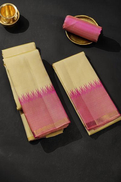 Kancheepuram Silk Cream Dhoti With Contrast Kaddi Border