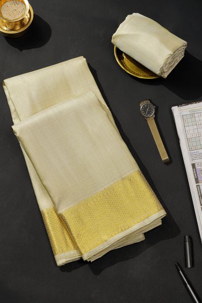 Kancheepuram Silk Off White Dhoti With Diamond Border