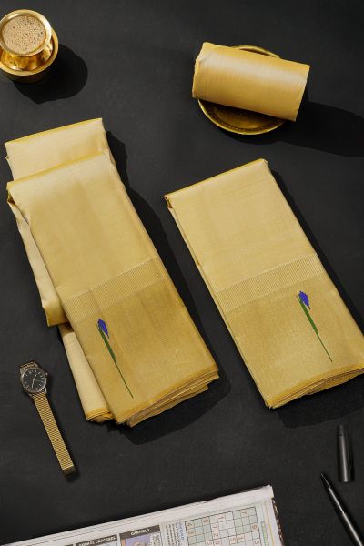 Kancheepuram Silk Cream Dhoti With Muniya Buttis Border