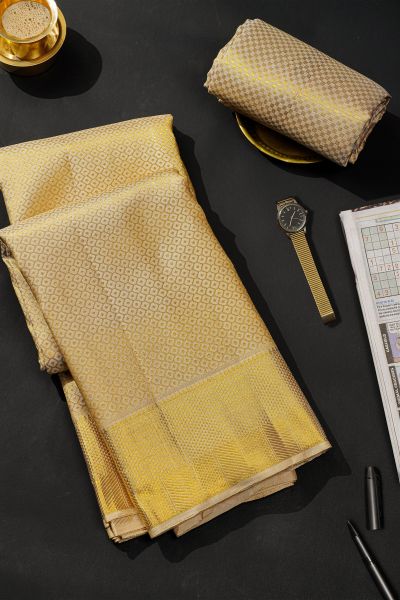 Kancheepuram Silk Cream Dhoti With Diamond Border